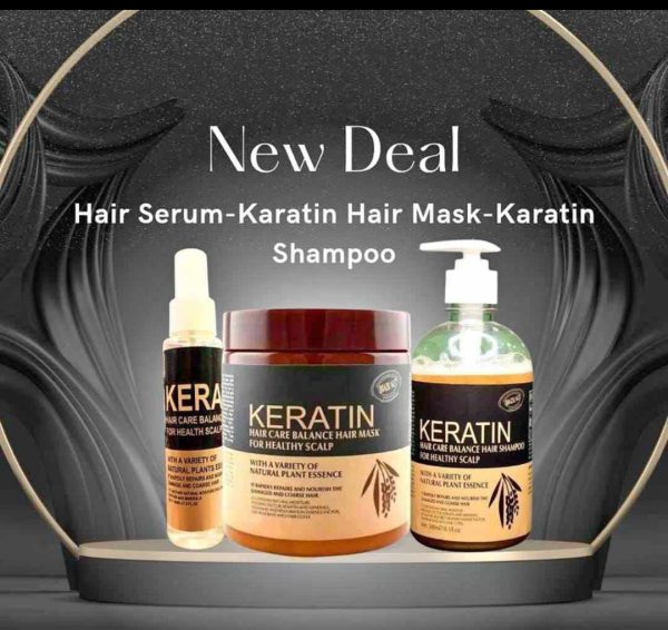 keratin mask, serum and shampoo